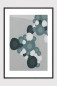Preview: FREQUENCY gerahmter Fine Art Print mit geometrischen Kreisformen in Petrol, Blaugrün und Anthrazit, weißem Passepartout und mattschwarzem Rahmen