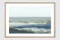 Preview: SOFT TIDE gerahmter Fine Art Print mit abstrakten Wasserflächen in Petrol und Seegrün, Eiche Natur mit weißem Passepartout