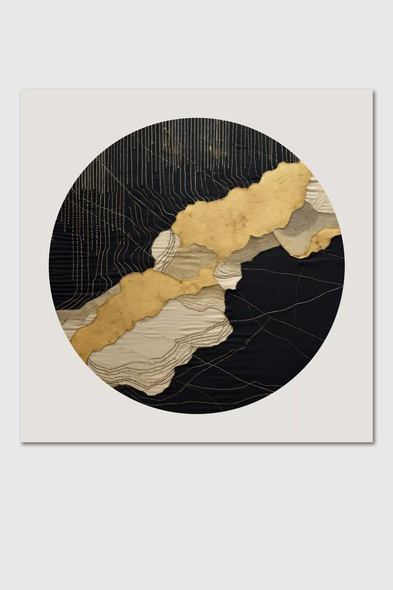 ANDAZ abstrakter Kunstdruck auf Leinwand in Schwarz, Gold und Creme