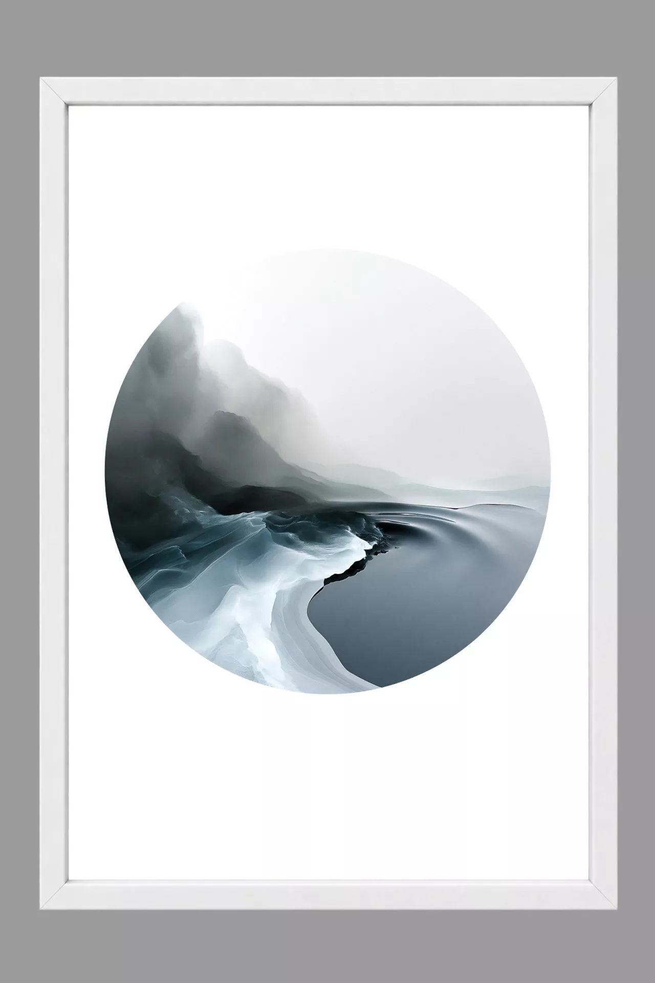 SEA SALT I gerahmter Kunstdruck mit abstrakter Meereslandschaft in Blaugrau