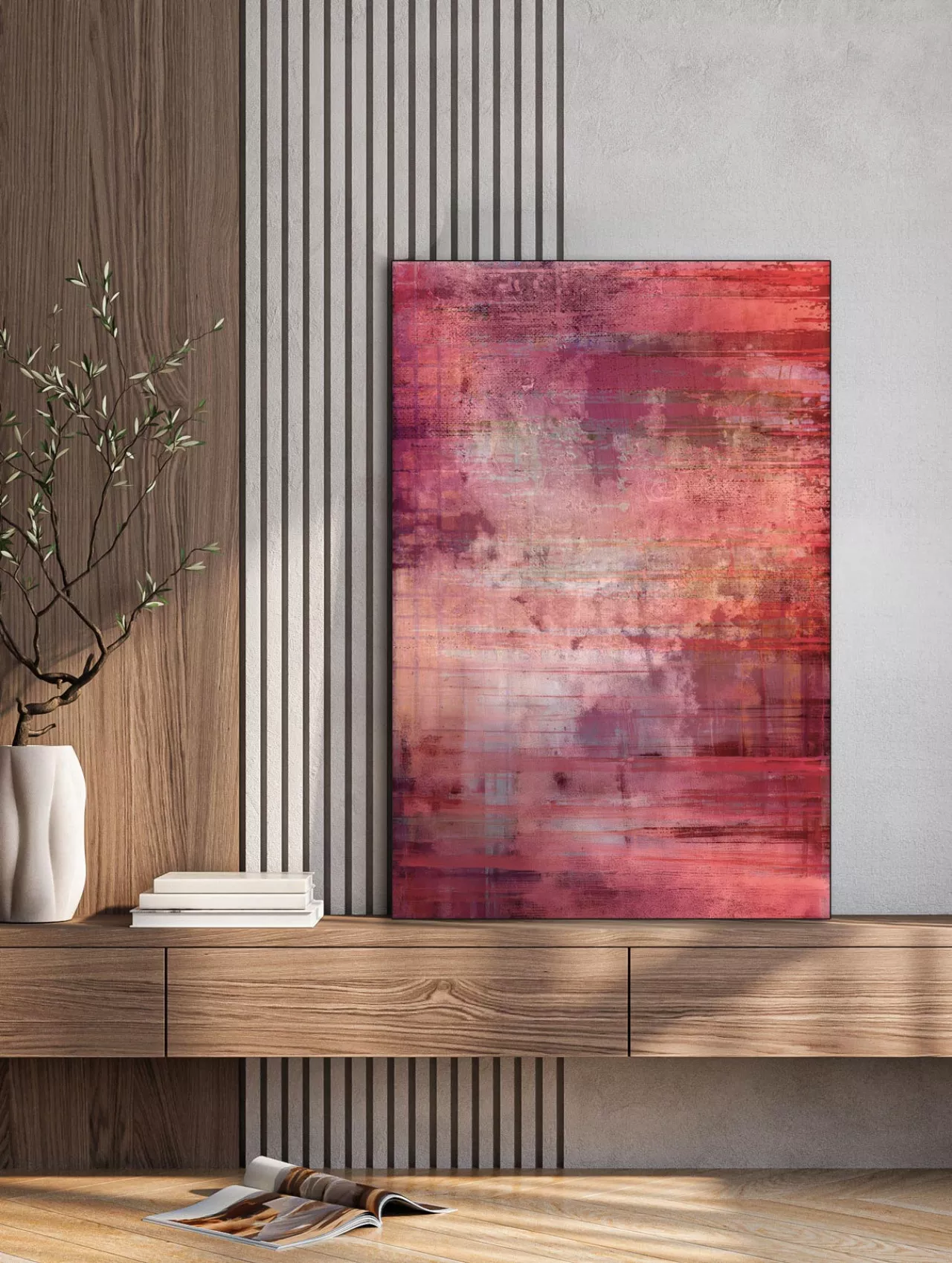 CHERRY BLUSH | Abstraktes Leinwandbild in Rosé- und Kirschrot-Tönen