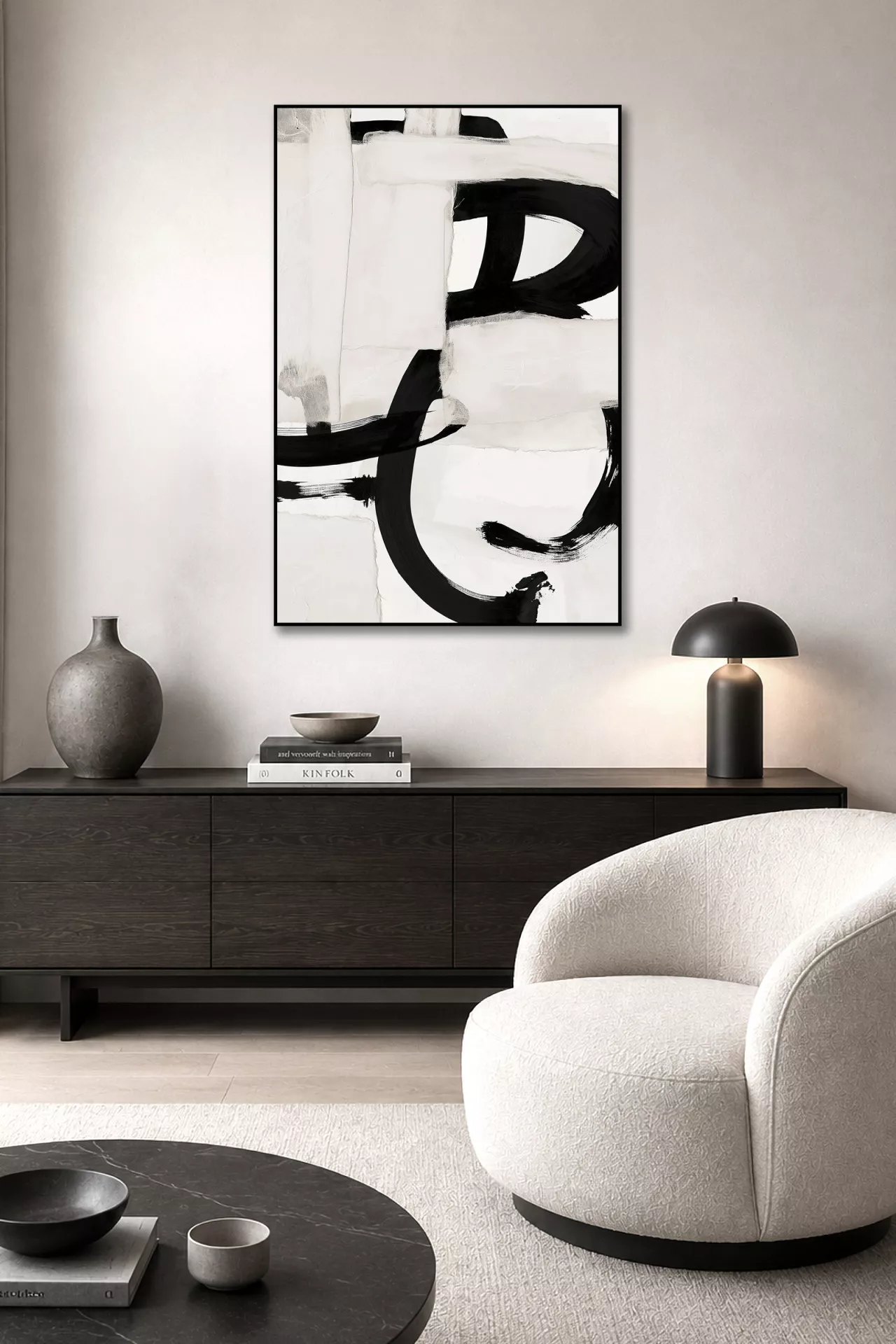 NOA modernes abstraktes Leinwandbild über einem Sideboard