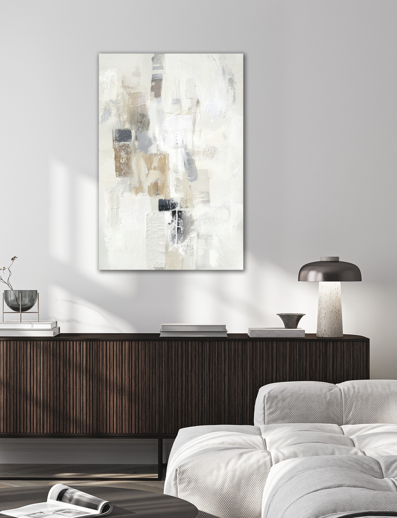 WARM BISQUE handveredeltes abstraktes Leinwandbild in modernem neutralem Interior