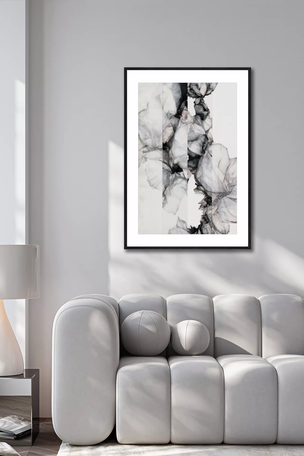 ZUMA Fine Art Print mit abstrakten Blüten über modernem Sofa