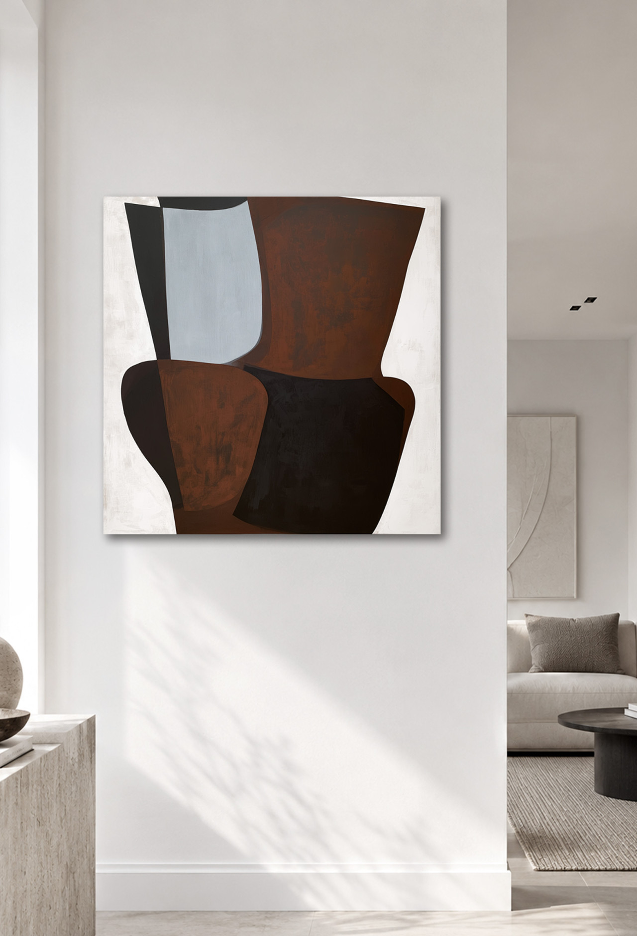 MARRA abstraktes Leinwandbild 90x90 cm in hellem modernem minimalistischem Interior