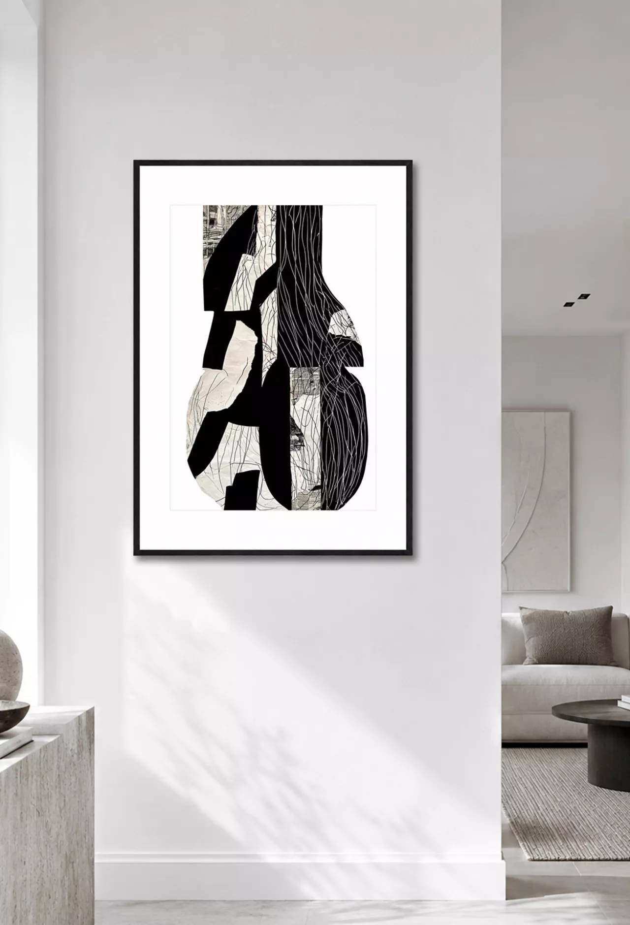 STUDIO NOTES – gerahmte abstrakte Urban Art als Wandkunst in einem modernen, hochwertigen Wohnambiente