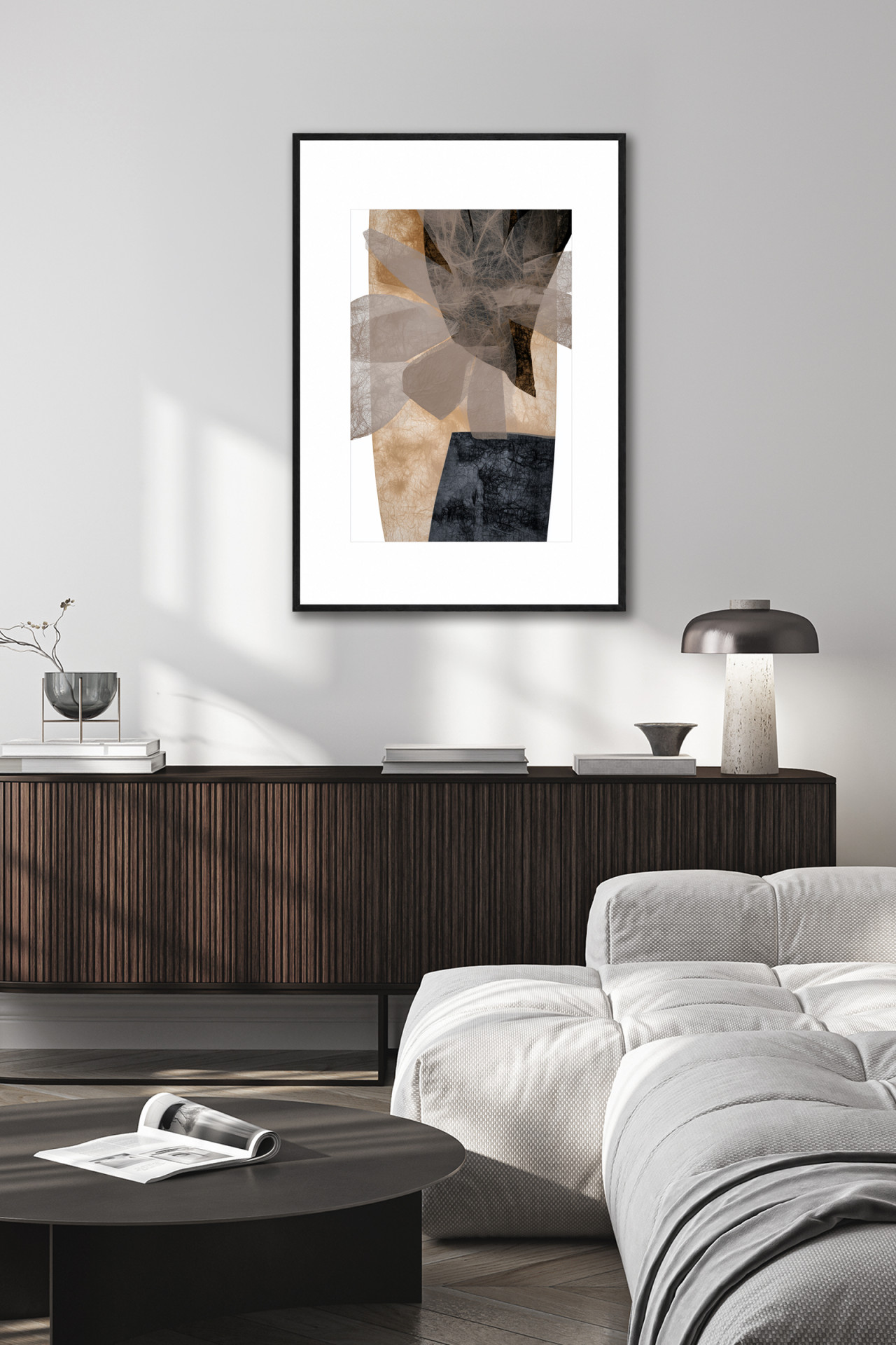 TRAME abstrakter Fine Art Print im modernen Wohnzimmer