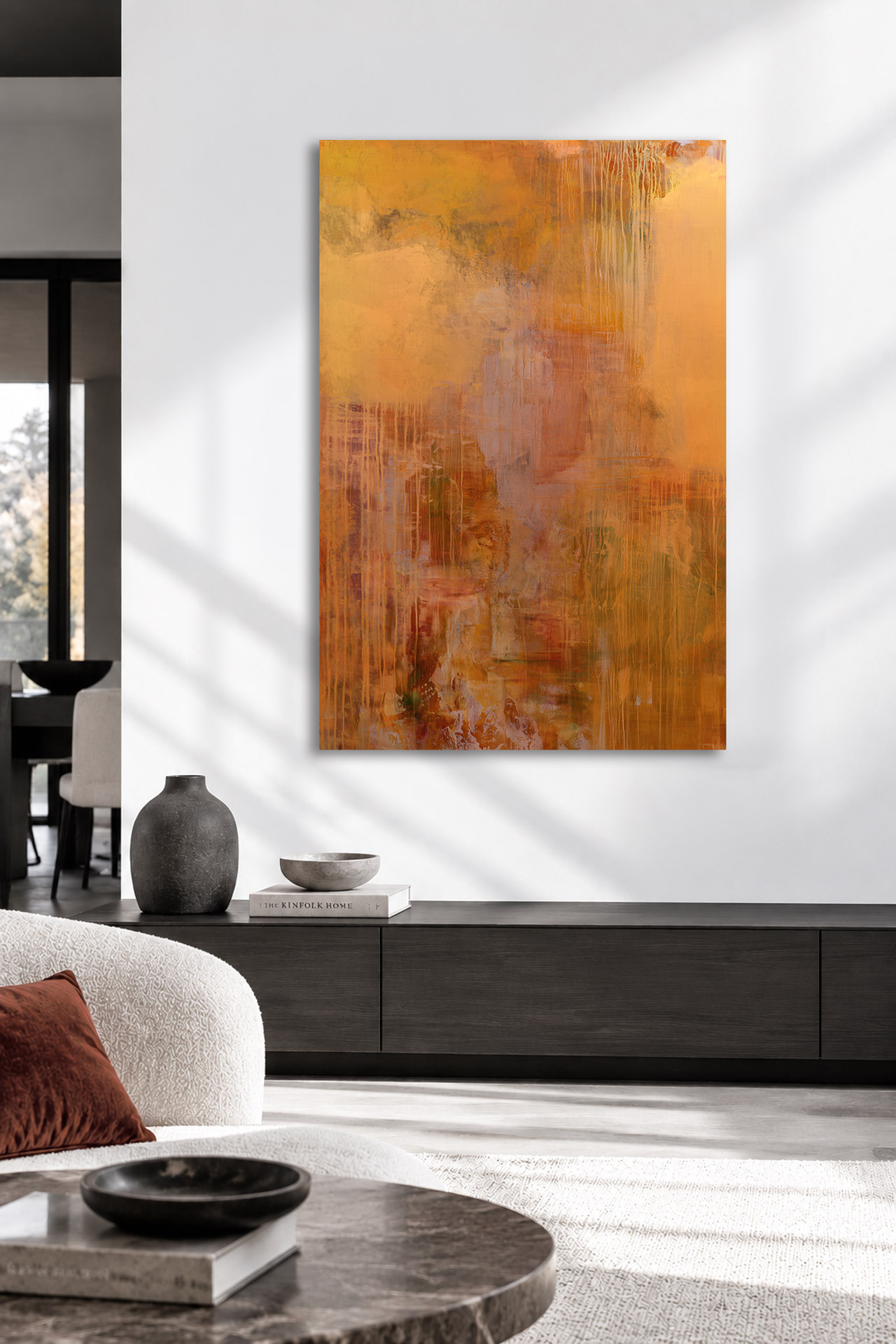 ZAZOU gelber Kunstdruck auf Leinwand in modernem Interior – Purple Canvas