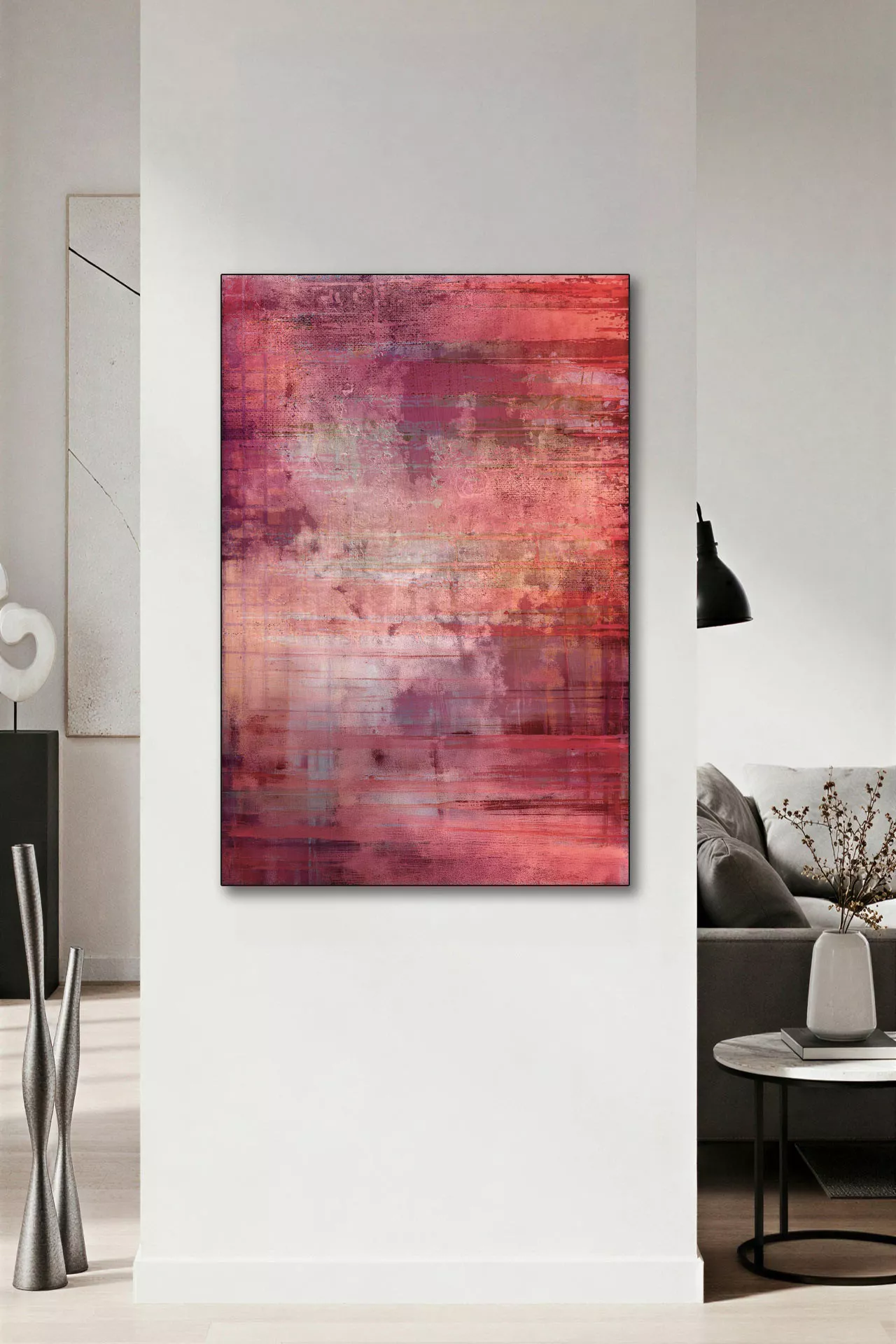 CHERRY BLUSH | Abstraktes Leinwandbild in Rosé- und Kirschrot-Tönen