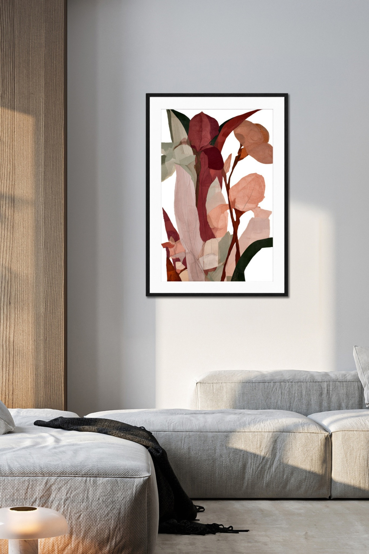 PETAL CLUB I abstrakte florale Kunst im modernen Wohnzimmer schwarzer Rahmen