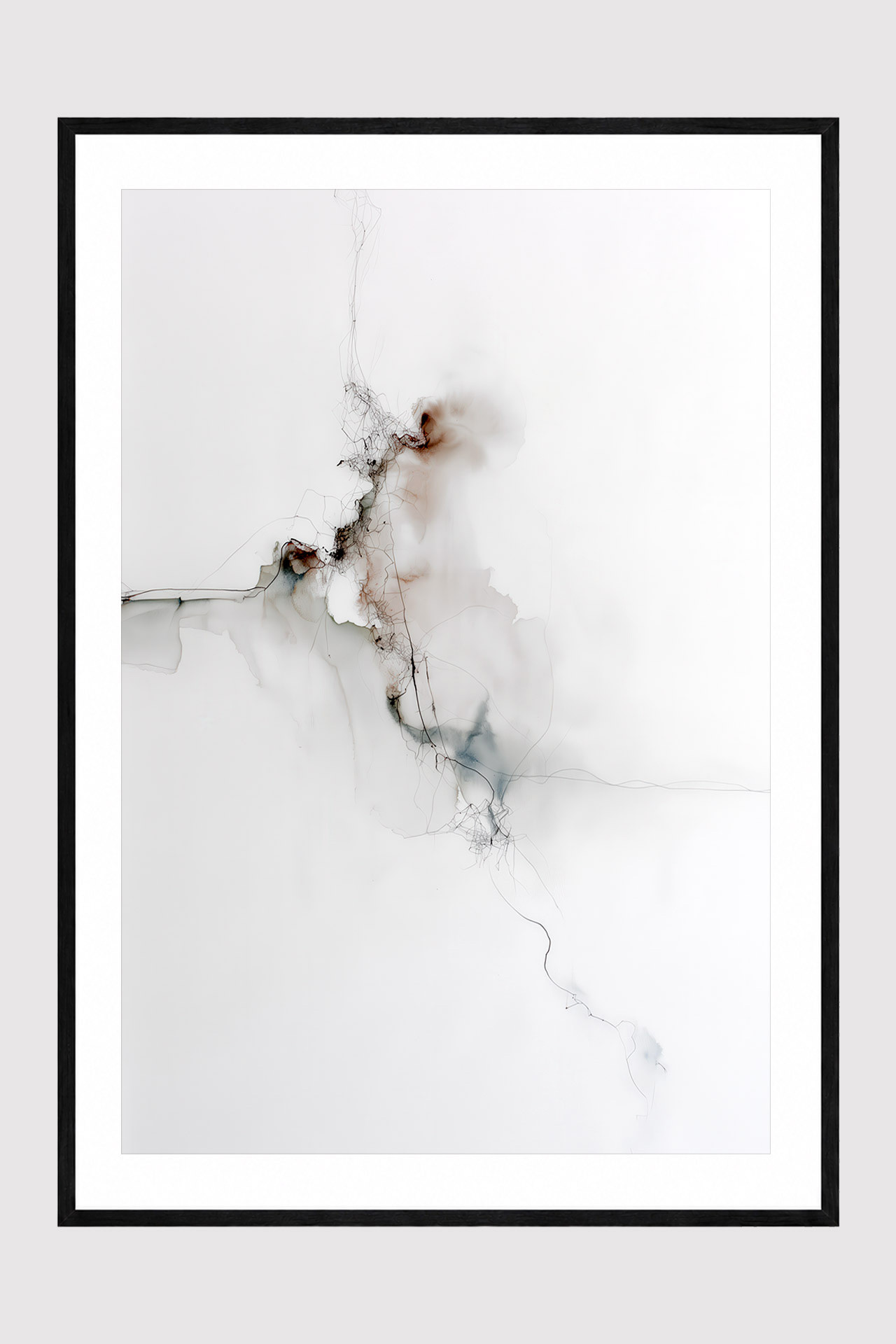 APRIL NOTES framed Fine Art Print with delicate ink drawings and translucent watercolour washes, black frame and white mount.