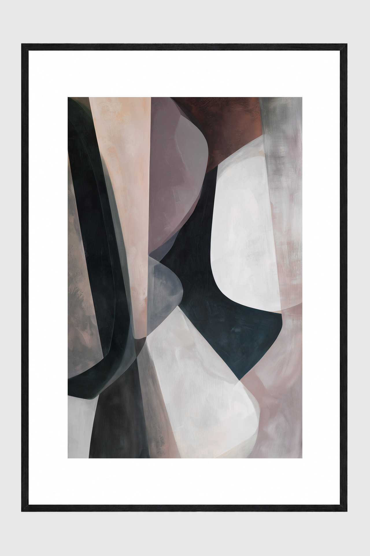 DEAUVILLE gerahmter Fine Art Print mit abstrakten Formen in Mauve, Anthrazit, Rosé und Off-White