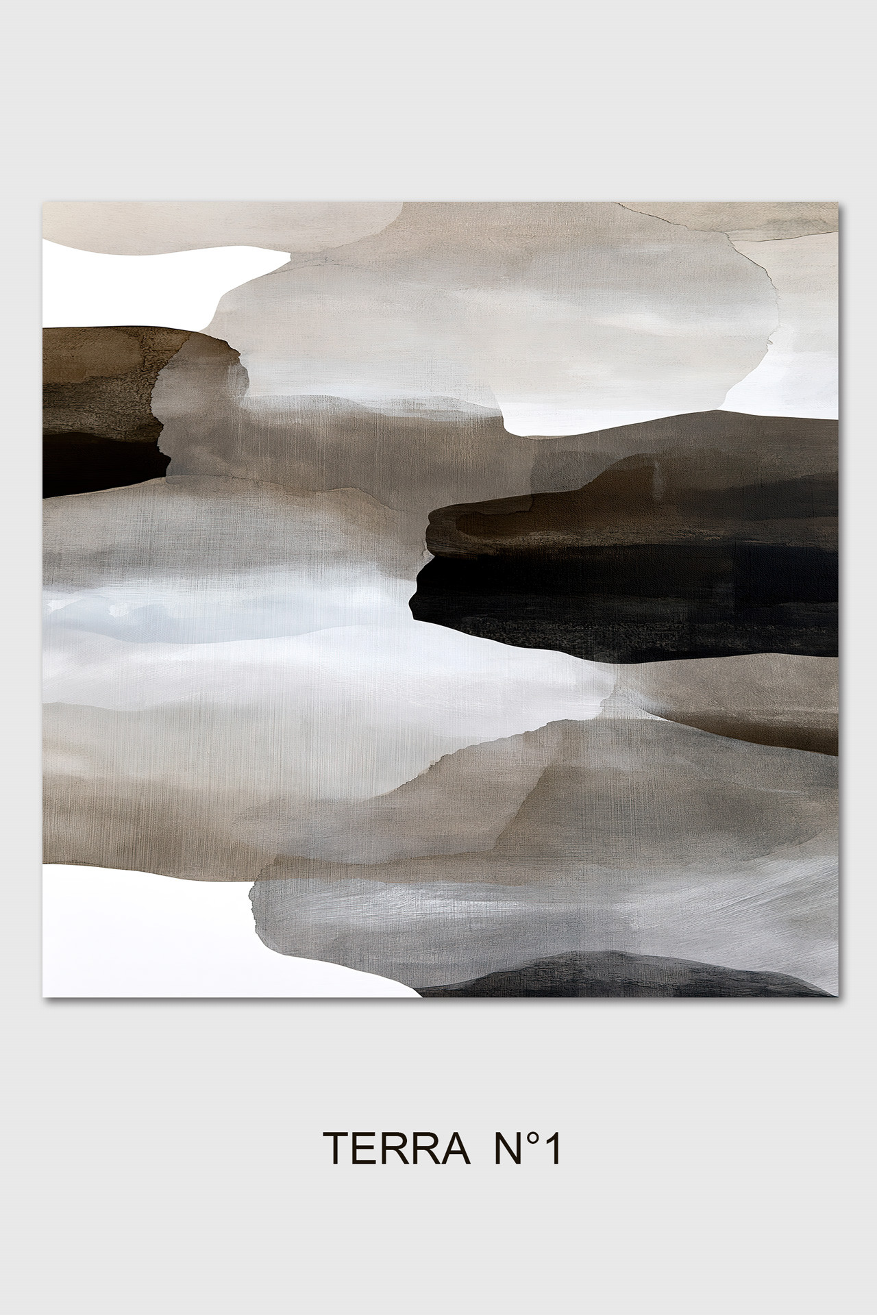 TERRA N°1 abstrakter Kunstdruck auf Leinwand in Taupe, Grau, Braun und Schwarz