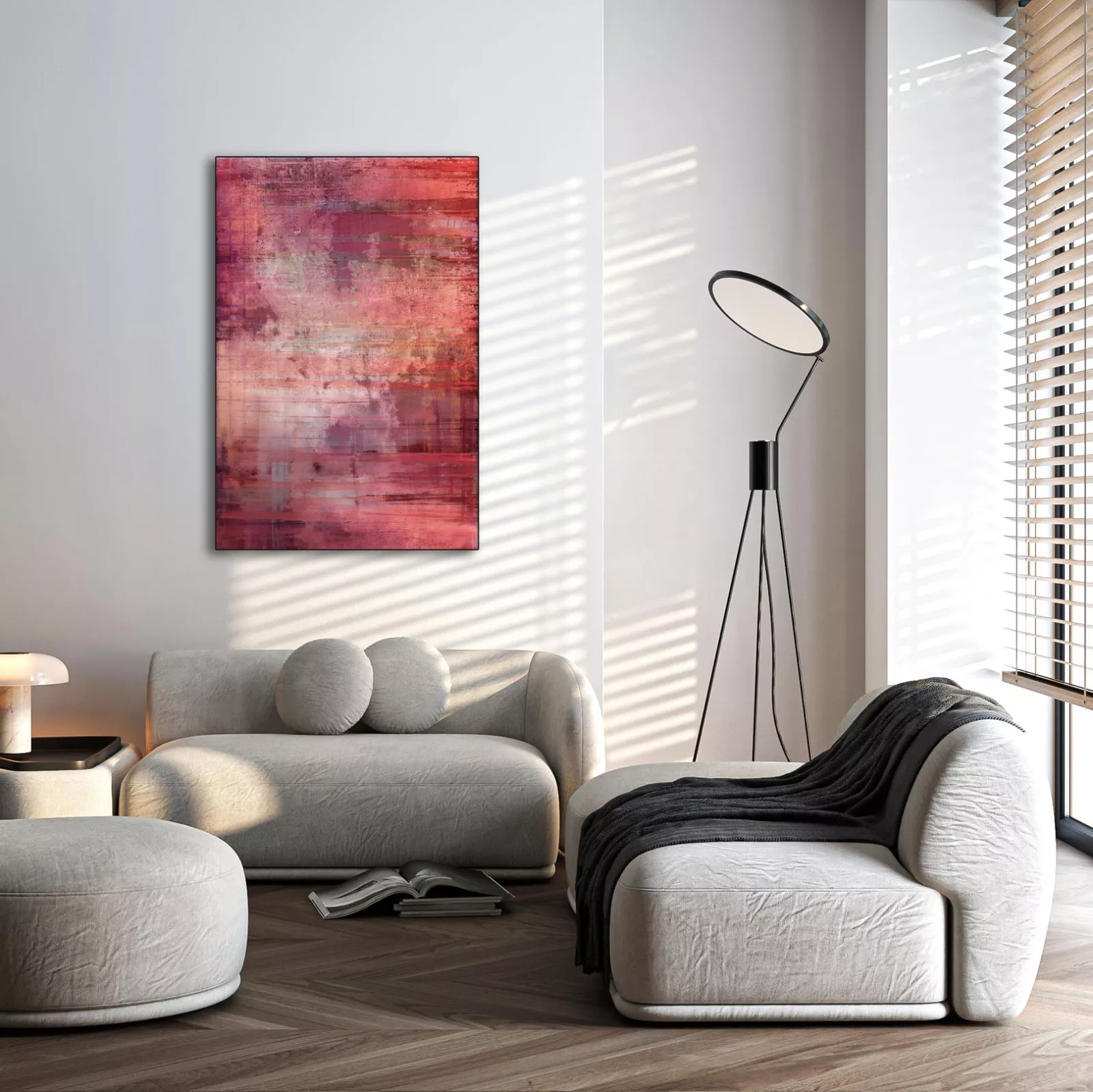 CHERRY BLUSH | Abstraktes Leinwandbild in Rosé- und Kirschrot-Tönen