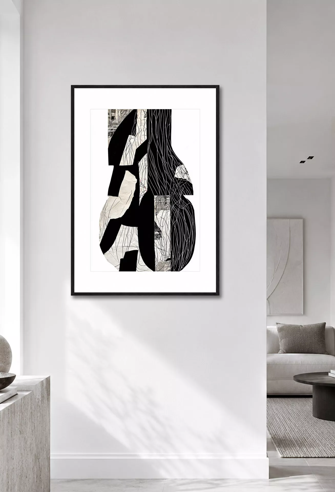 STUDIO NOTES – gerahmte abstrakte Urban Art als Wandkunst in einem modernen, hochwertigen Wohnambiente