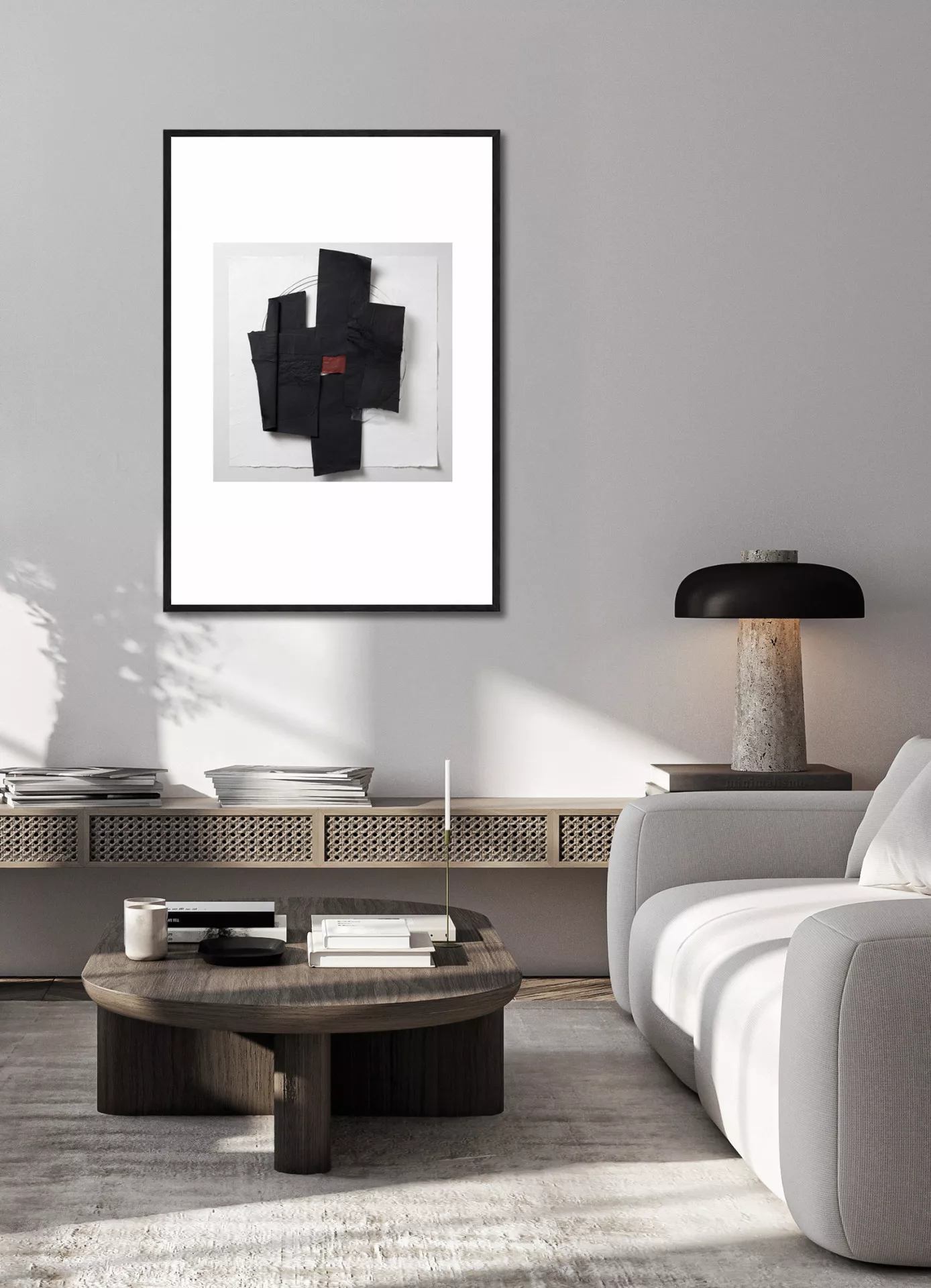 PLI NOIR gerahmter Fine Art Print in modernem Wohnzimmer