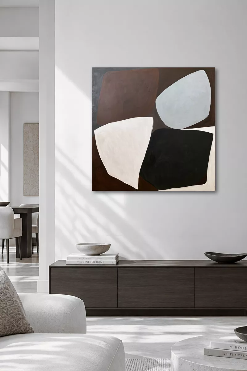 LENTO abstraktes Leinwandbild 90x90 cm in modernem minimalistischem Wohnraum