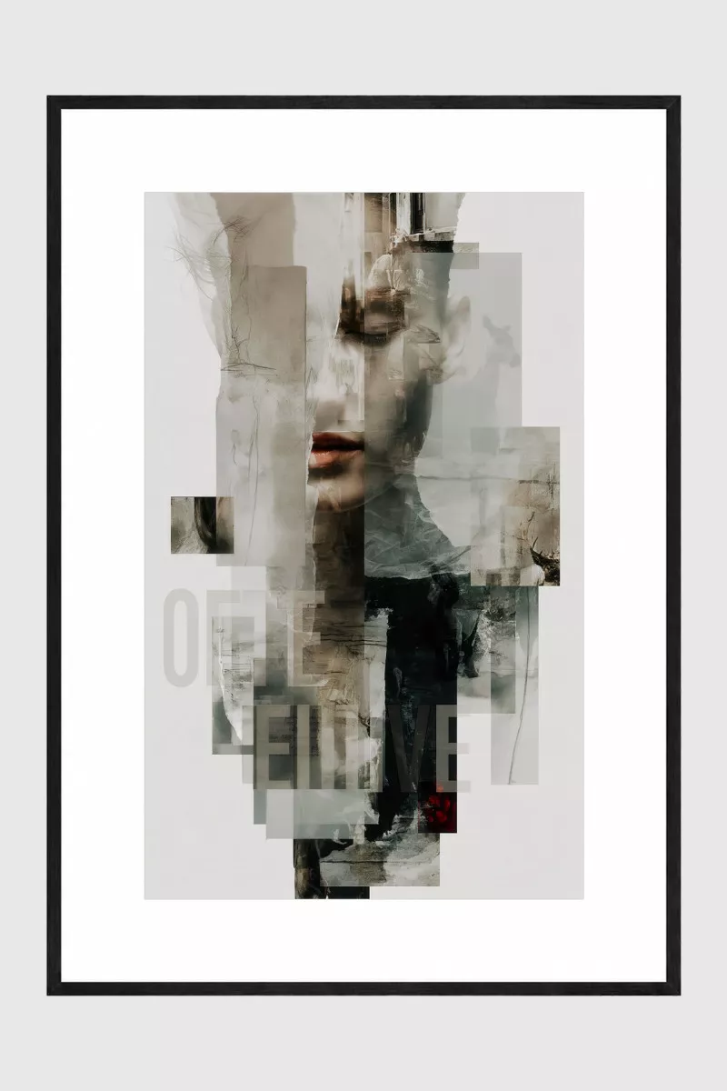 BLIND AFFAIR gerahmter Fine Art Print mit moderner Frauenporträt-Collage