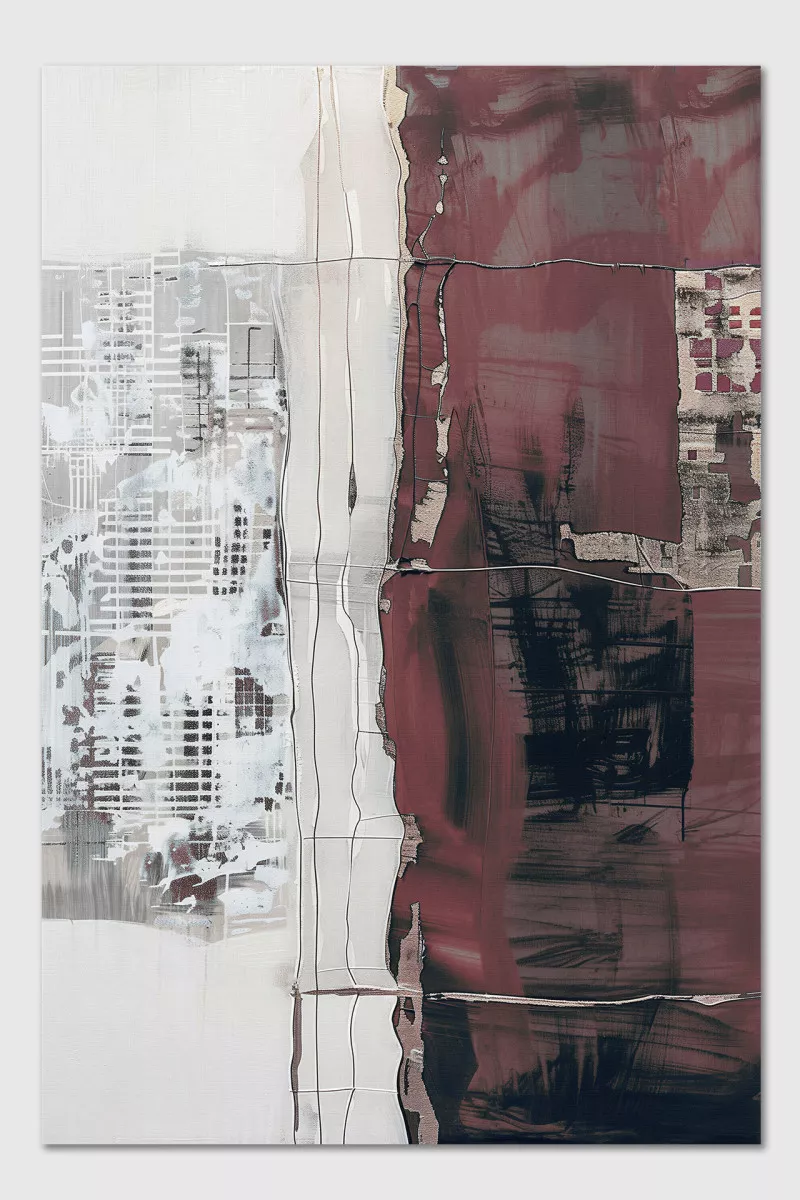 CROSBY abstraktes Leinwandbild in Burgundy, Off-White und Schwarz