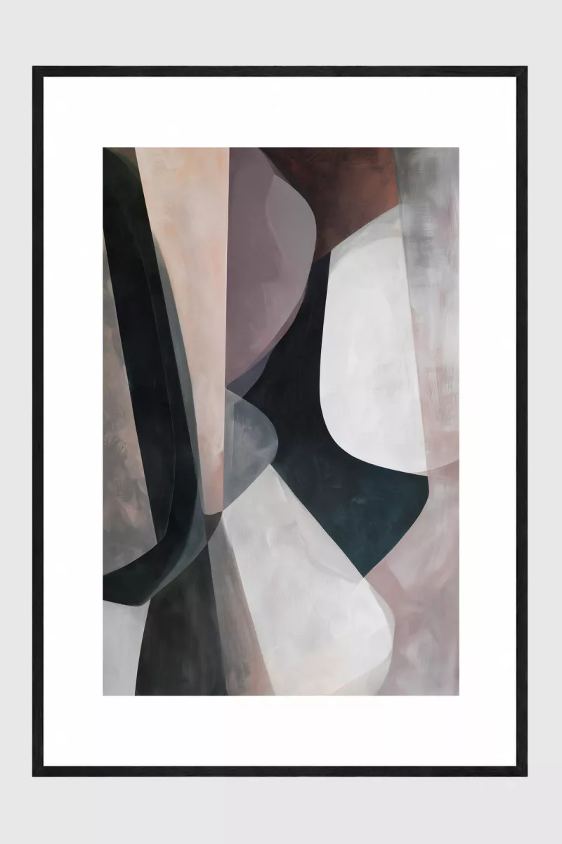 DEAUVILLE gerahmter Fine Art Print mit abstrakten Formen in Mauve, Anthrazit, Rosé und Off-White