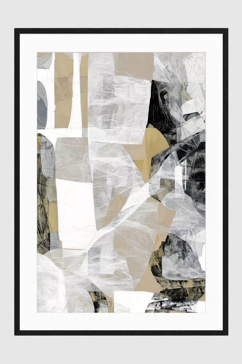 DRY MARTINI gerahmter Fine Art Print abstrakte Collage in Schwarz Sand und Grau