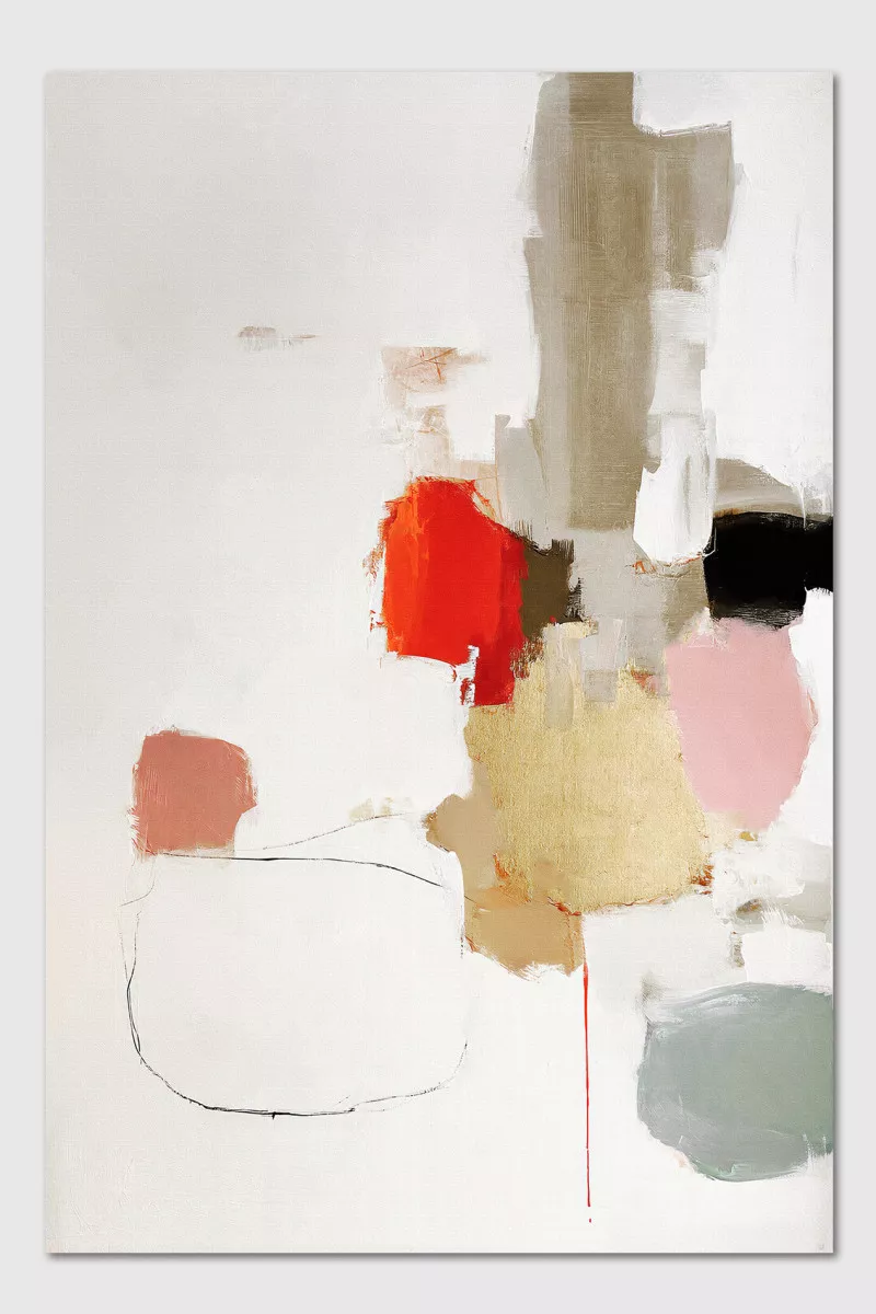 GINDERELLA abstrakter Kunstdruck auf Leinwand mit Rot, Beige und sanften Naturtönen