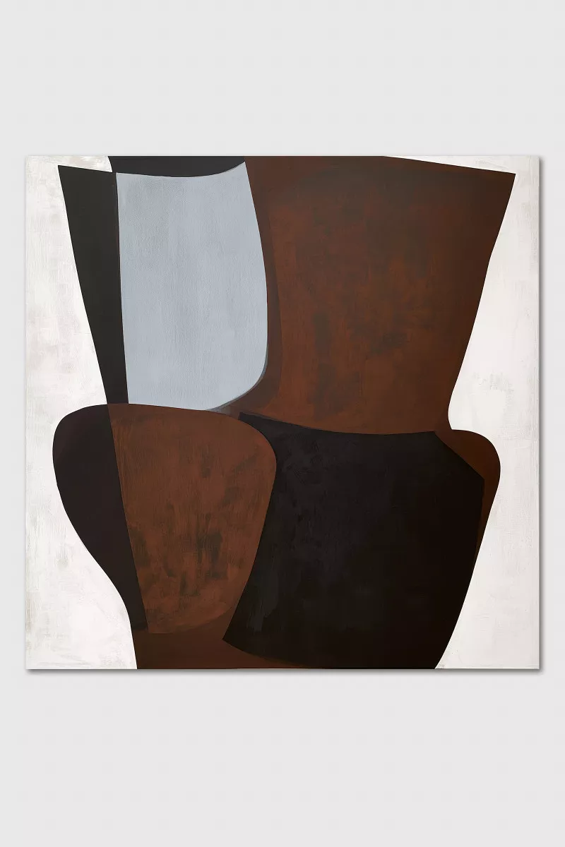 MARRA abstraktes Leinwandbild 90x90 cm in Rostbraun, Schwarz, Blaugrau und Off-White