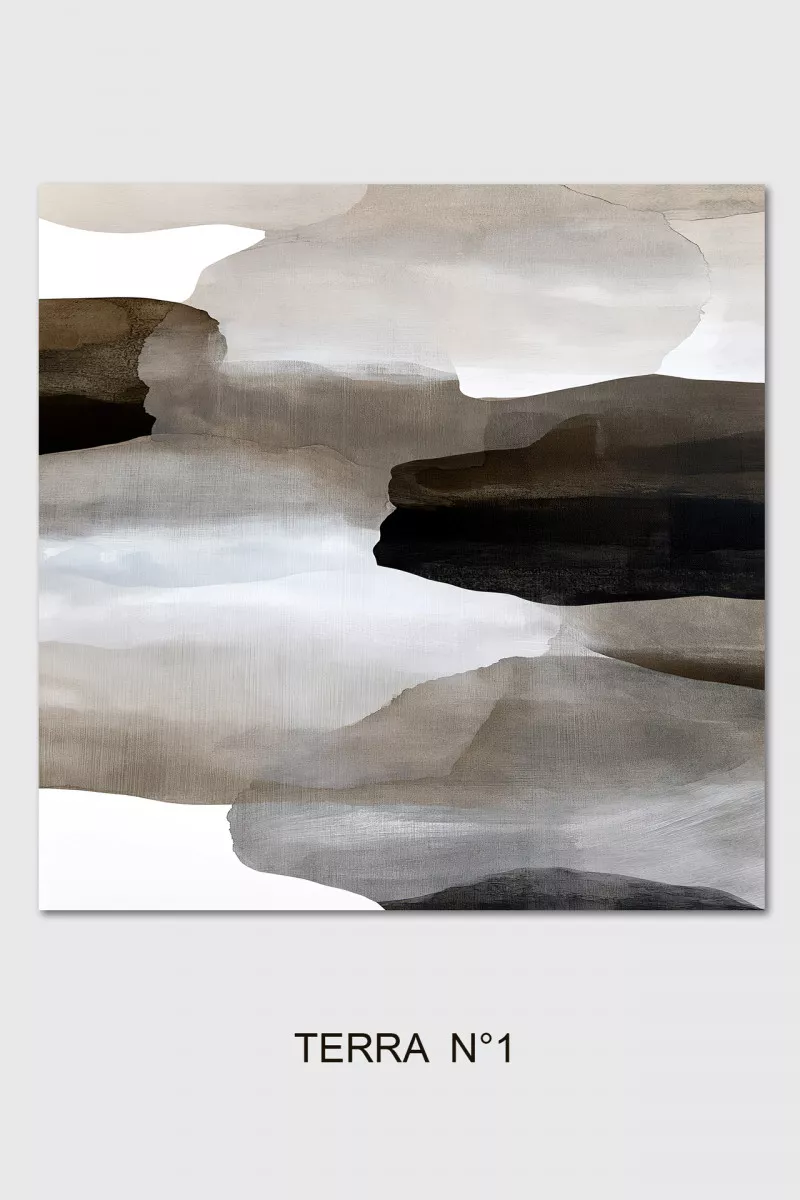 TERRA N°1 abstrakter Kunstdruck auf Leinwand in Taupe, Grau, Braun und Schwarz